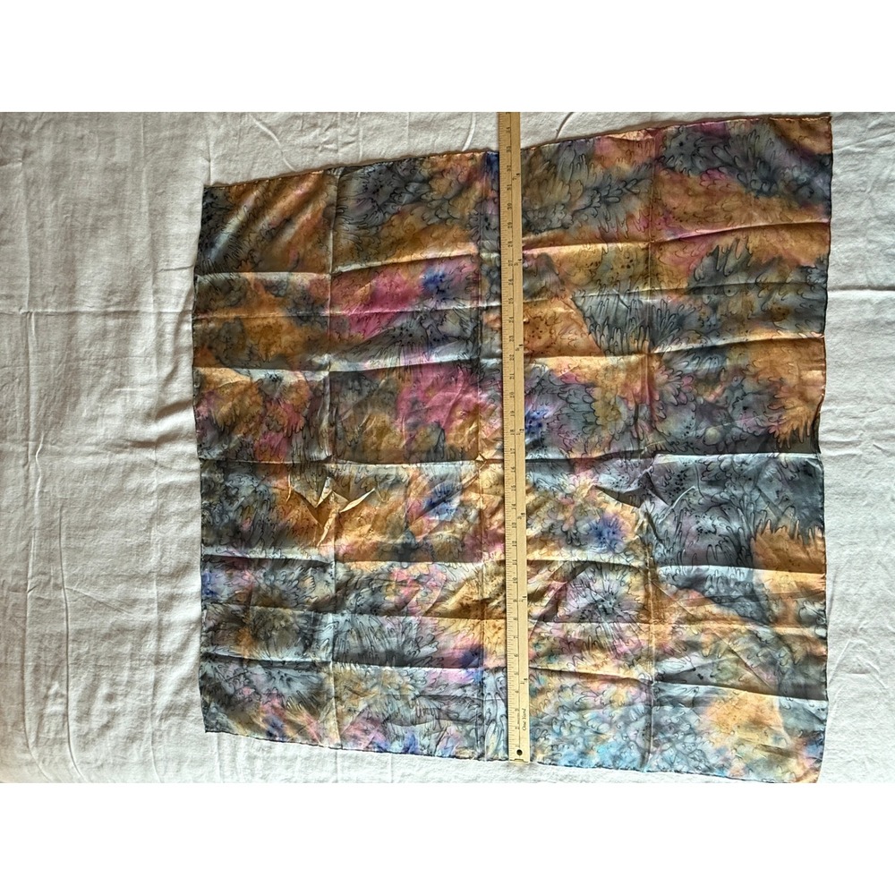Vintage Silk Square Scarf Womens OS Multicolor Hand Painted Abstract Floral Art - Picture 8 of 10